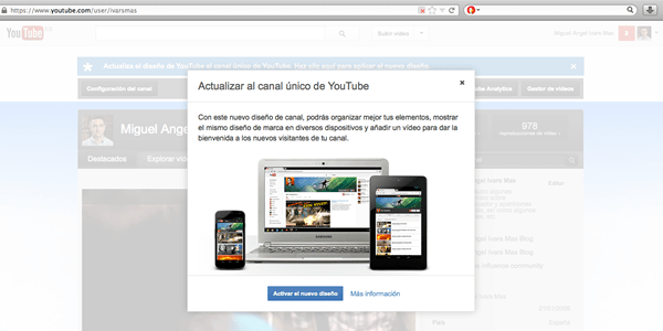 Nuevo diseño de los canales de YouTube
